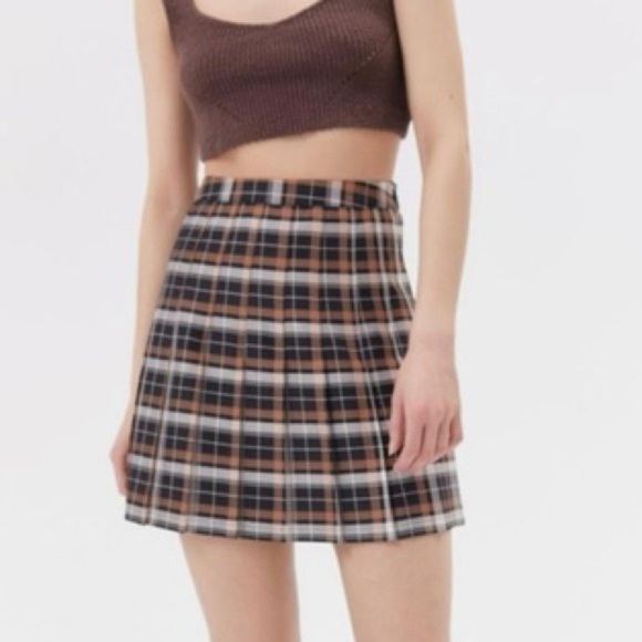 Urban Outfitters Plaid Pleated Mini Skirt Fall Halloween Black Orange Academia M - Picture 2 of 13